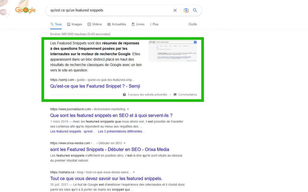 Featured snippets Google